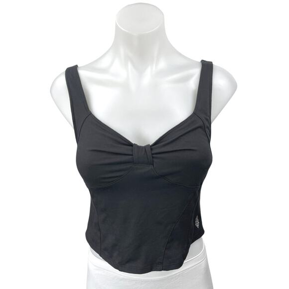 Free People Kindred Black Sleeveless Ruched Knot Cutouts Bustier Crop Tank Top S - Picture 1 of 6